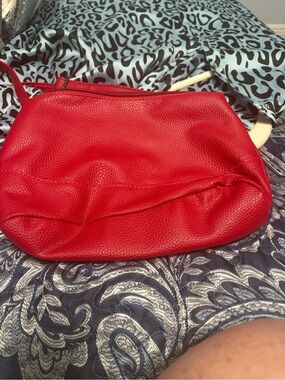 Compact Red Pebbled Crossbody Shoulder Bag